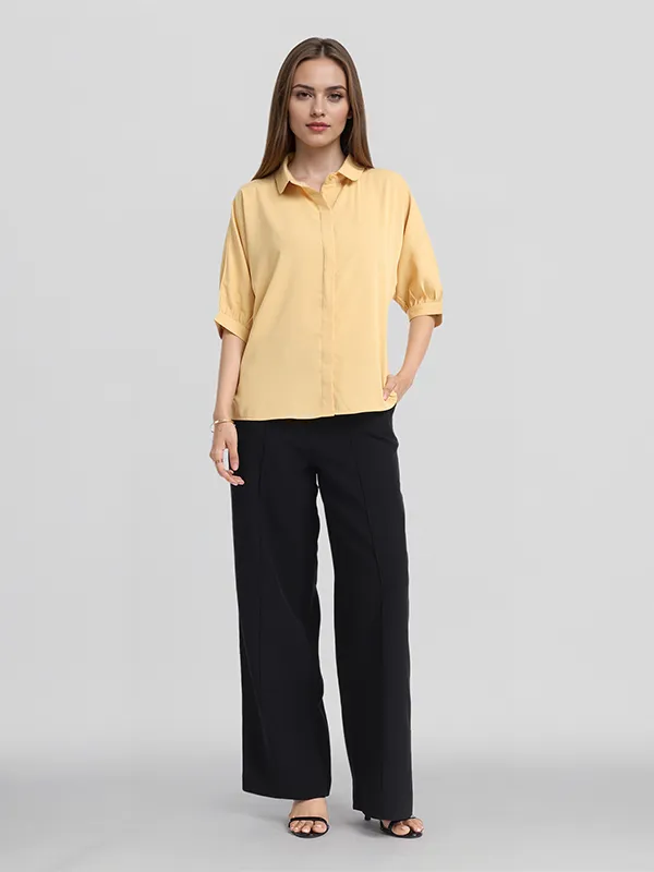 Chic By Tokyo Talkies Women Mustard Solid Regular Top