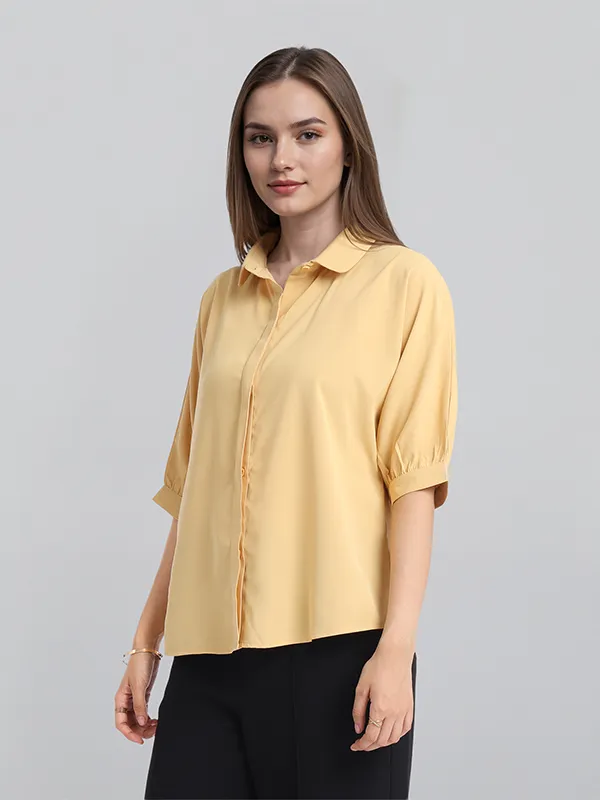 Chic By Tokyo Talkies Women Mustard Solid Regular Top