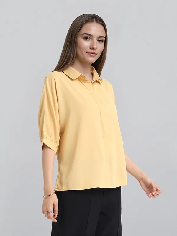 Chic By Tokyo Talkies Women Mustard Solid Regular Top