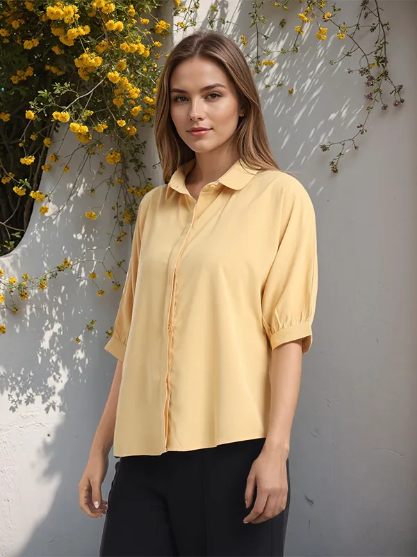 Chic By Tokyo Talkies Women Mustard Solid Regular Top