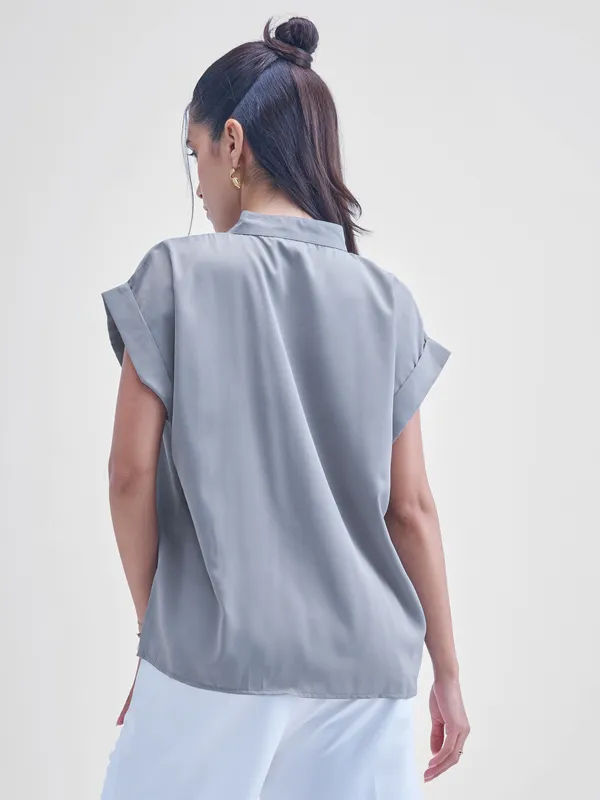 Chic By Tokyo Talkies Women Grey Solid Shirt Style Top