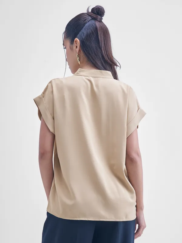 Chic By Tokyo Talkies Women Beige Solid Shirt Style Top