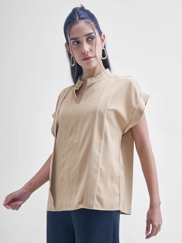 Chic By Tokyo Talkies Women Beige Solid Shirt Style Top