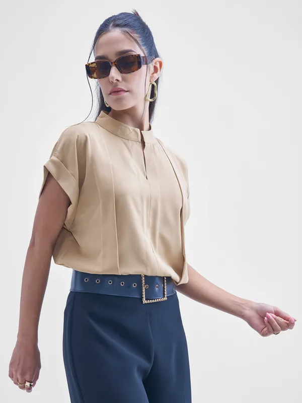 Chic By Tokyo Talkies Women Beige Solid Shirt Style Top