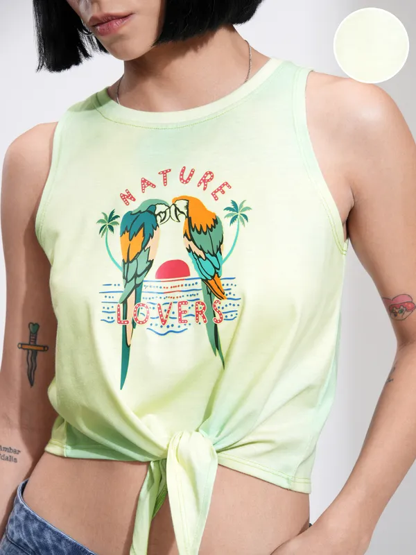 Tokyo Talkies Women Yellow Printed Regular Top