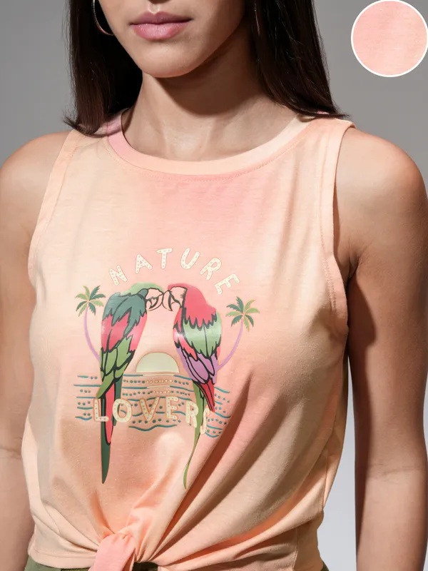 Tokyo Talkies Women Orange Printed Regular Top