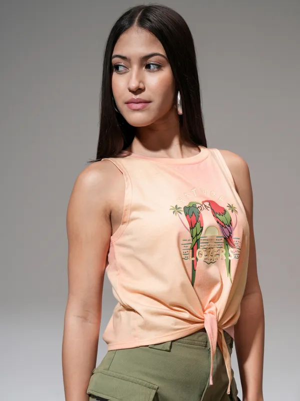 Tokyo Talkies Women Orange Printed Regular Top