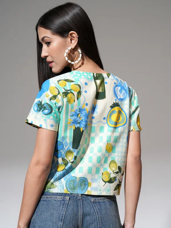 Tokyo Talkies Women Lime Green Printed Regular Top