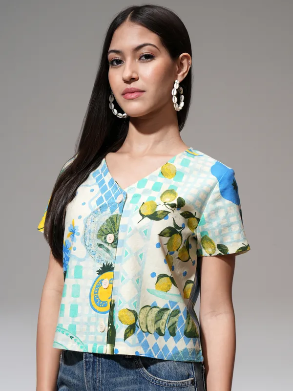 Tokyo Talkies Women Lime Green Printed Regular Top