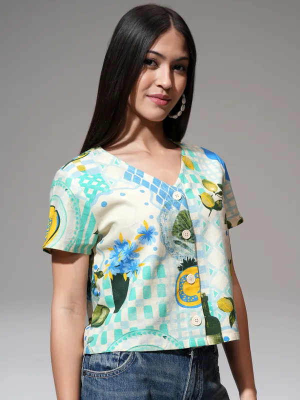 Tokyo Talkies Women Lime Green Printed Regular Top