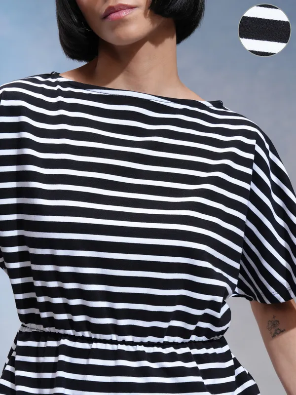 Tokyo Talkies Women Black Striped Regular Top