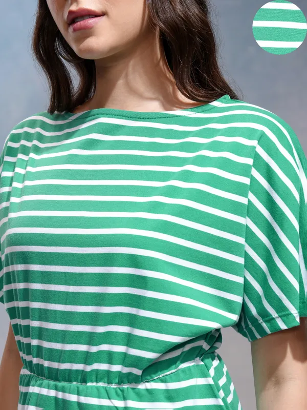 Tokyo Talkies Women Green Striped Regular Top