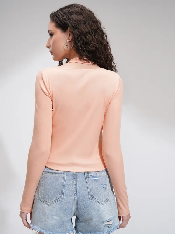 Tokyo Talkies Women Peach Solid Fitted Top