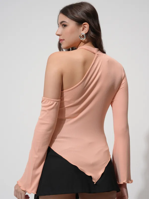 Tokyo Talkies Women Peach Solid Fitted Top
