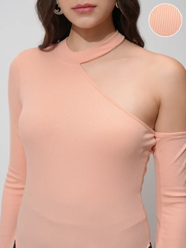 Tokyo Talkies Women Peach Solid Fitted Top