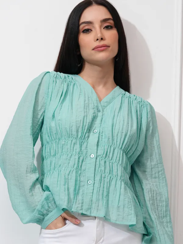 Tokyo Talkies Women Blue Solid Regular Top