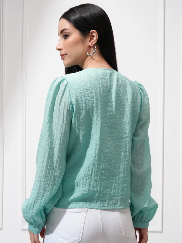 Tokyo Talkies Women Blue Solid Regular Top