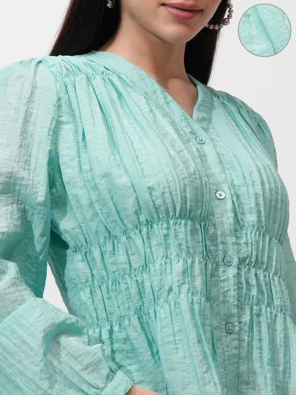 Tokyo Talkies Women Blue Solid Regular Top