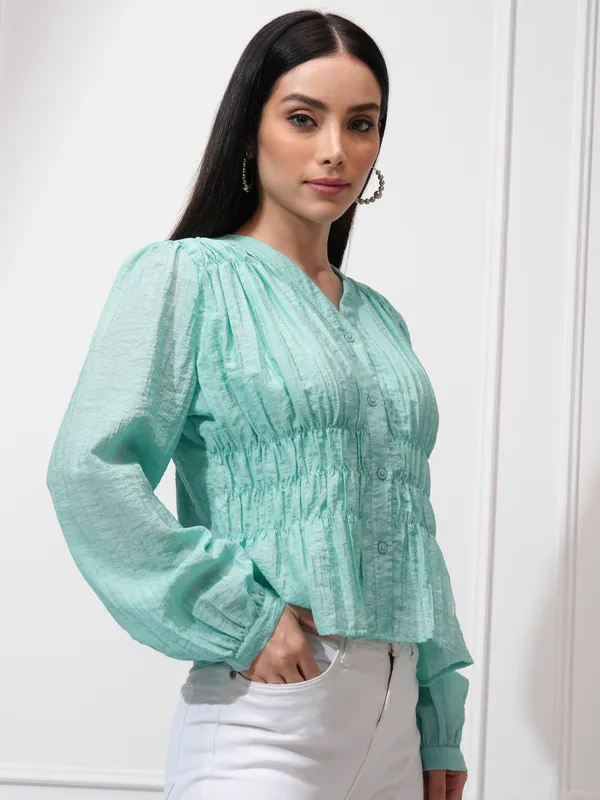 Tokyo Talkies Women Blue Solid Regular Top