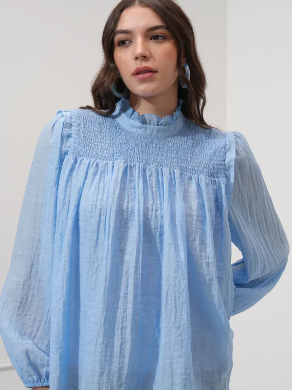 Tokyo Talkies Women Blue Solid Regular Top
