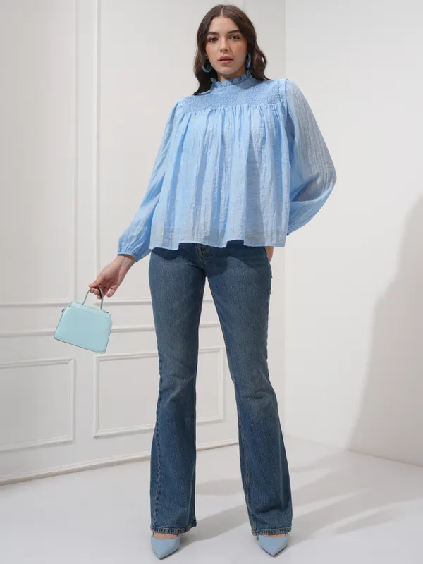 Tokyo Talkies Women Blue Solid Regular Top