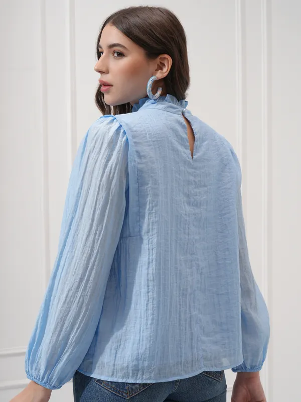 Tokyo Talkies Women Blue Solid Regular Top