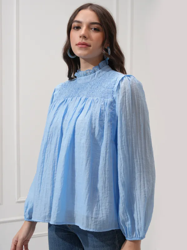 Tokyo Talkies Women Blue Solid Regular Top