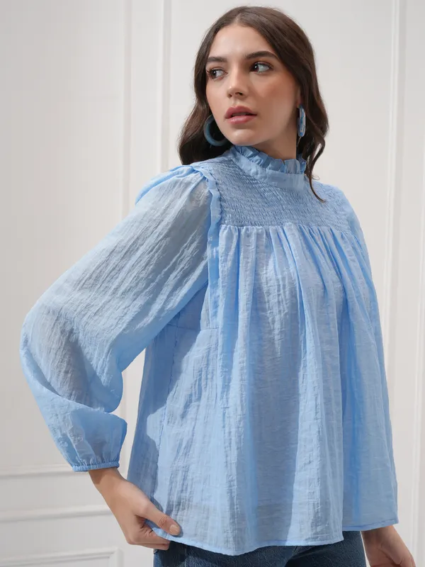 Tokyo Talkies Women Blue Solid Regular Top