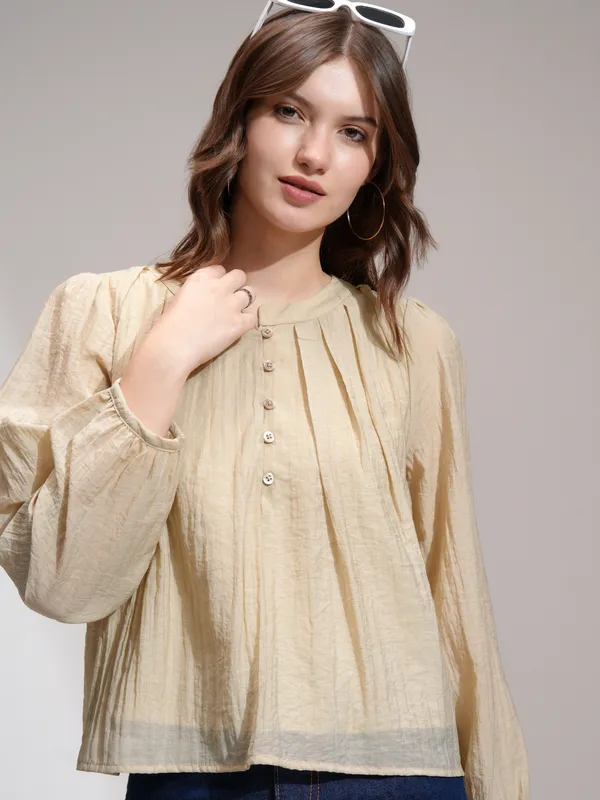 Tokyo Talies Women Khaki Solid Regular Top