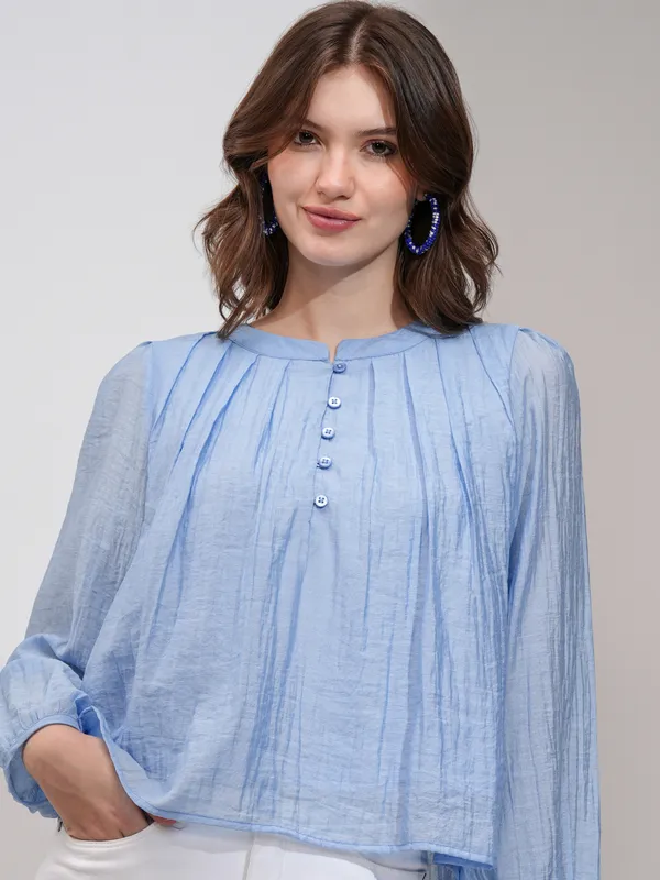 Tokyo Talkies Women Blue Solid Regular Top