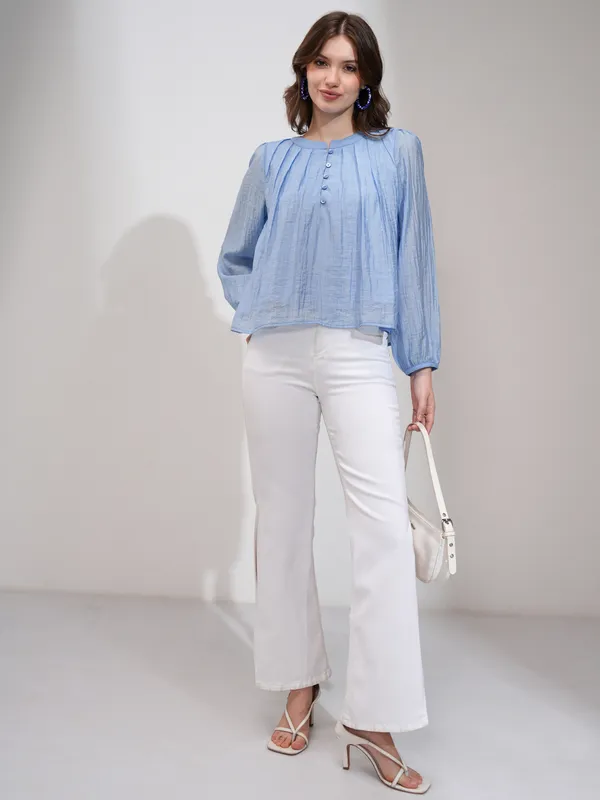 Tokyo Talkies Women Blue Solid Regular Top