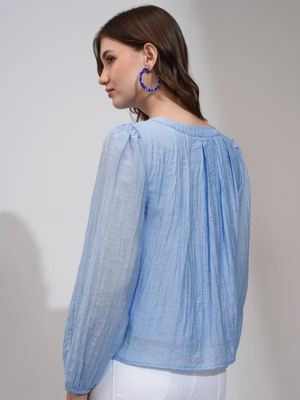 Tokyo Talkies Women Blue Solid Regular Top