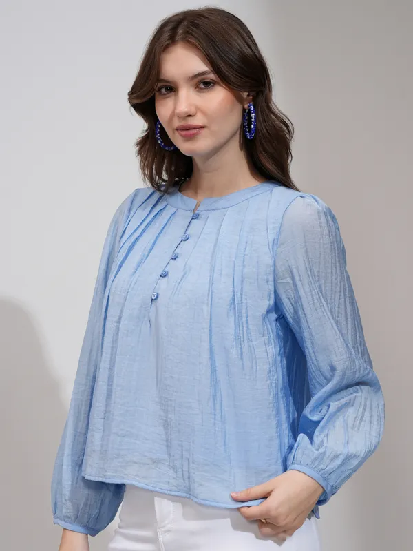 Tokyo Talkies Women Blue Solid Regular Top
