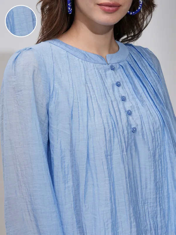 Tokyo Talkies Women Blue Solid Regular Top