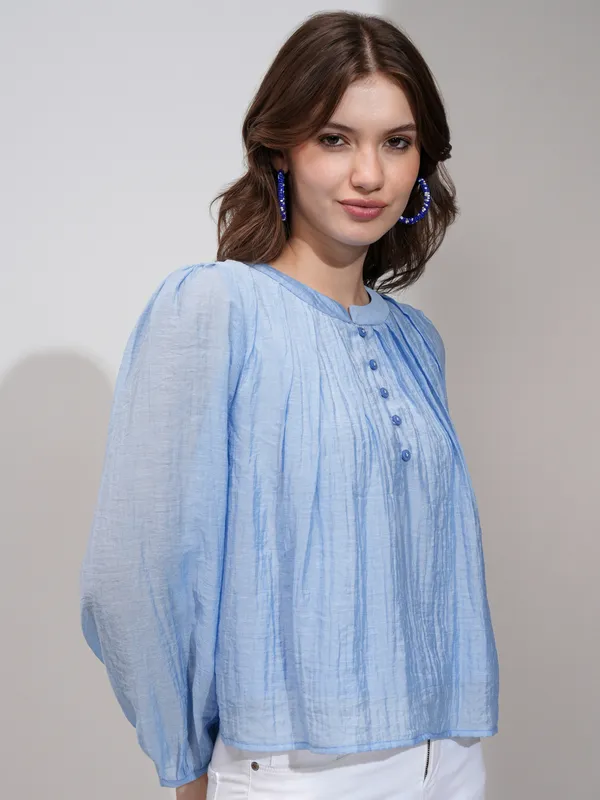 Tokyo Talkies Women Blue Solid Regular Top
