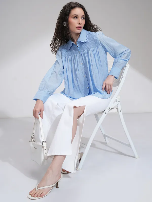 Solid Shirt Style Top