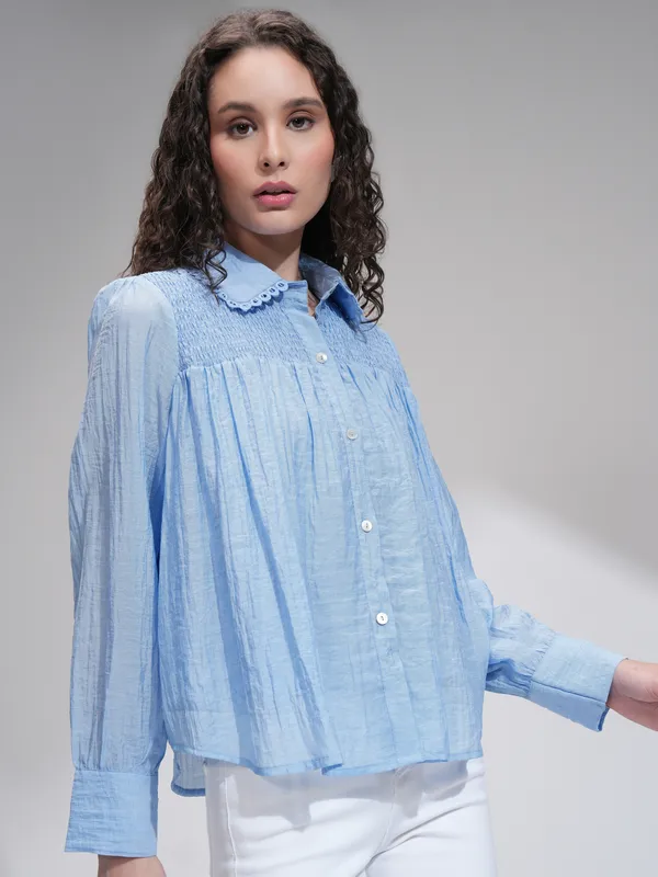 Solid Shirt Style Top