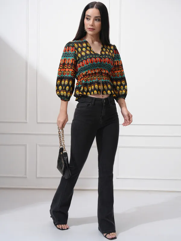 Tokyo Talkies Women Black Printed Regular Top