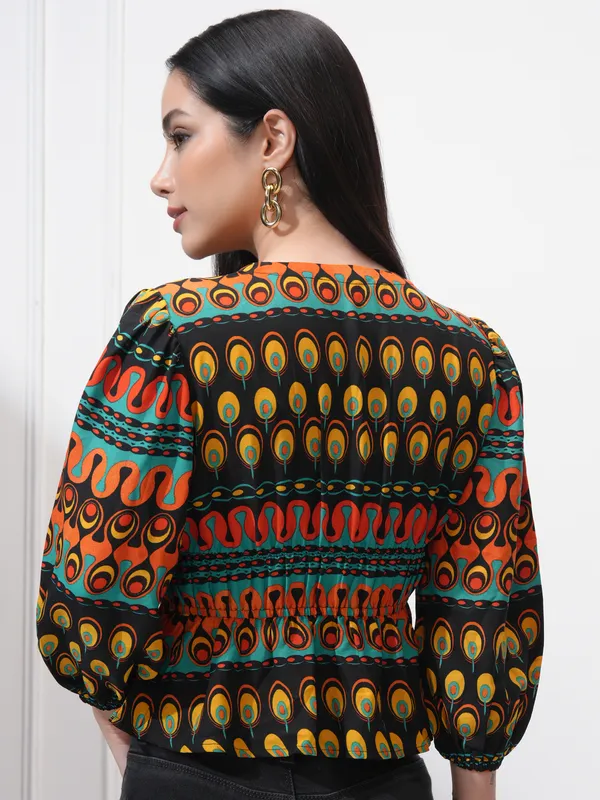Tokyo Talkies Women Black Printed Regular Top