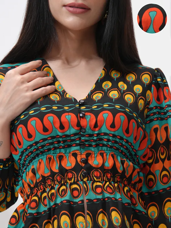 Tokyo Talkies Women Black Printed Regular Top