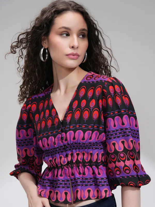 Tokyo Talkies Women Purple Printed Fitted Top