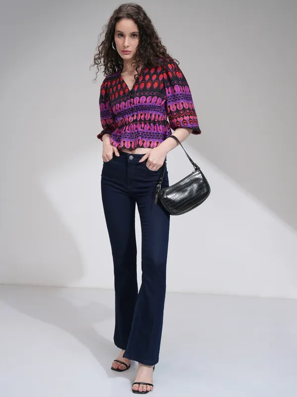 Tokyo Talkies Women Purple Printed Fitted Top