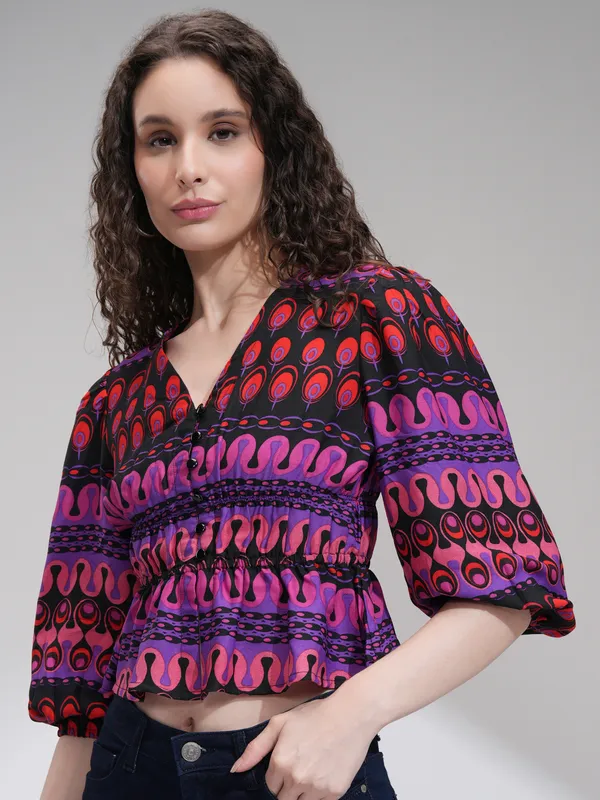 Tokyo Talkies Women Purple Printed Fitted Top