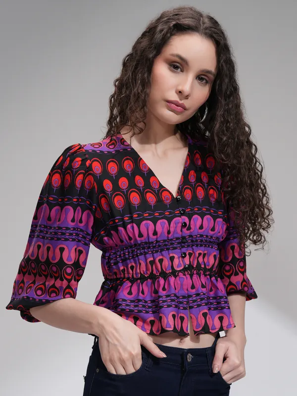 Tokyo Talkies Women Purple Printed Fitted Top