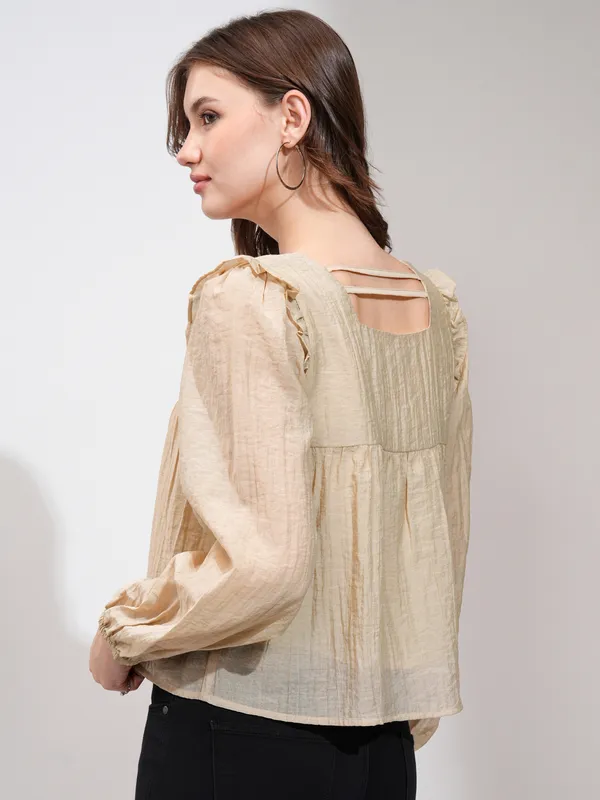 Tokyo Talkies Women Khaki Solid Blouson Top