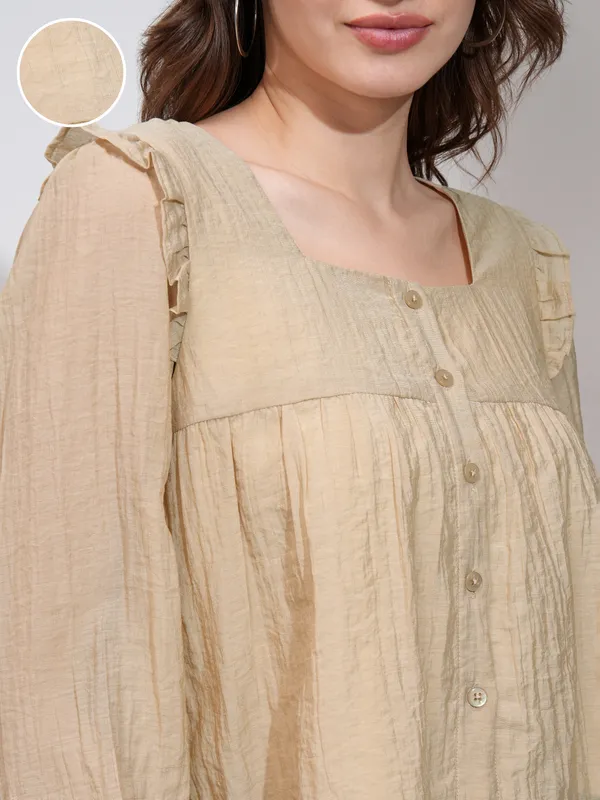 Tokyo Talkies Women Khaki Solid Blouson Top