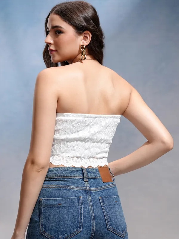 Tokyo Talkies Women White Embroidered Regular Top