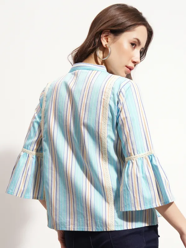 Tokyo Talkies Women Blue Embroidered Peplum Top