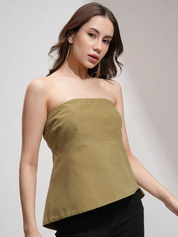 Tokyo Talkies Women Khaki Solid A-Line Top
