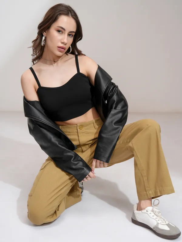 Tokyo Talkies Women Black Solid Fitted Top